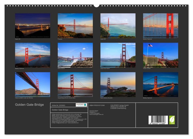 Produktbild: Golden Gate Bridge (hochwertiger Premium Wandkalender 2026 DIN A2 quer), Kunstdruck in Hochglanz