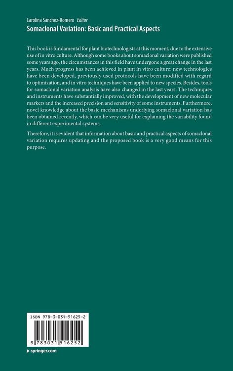 Produktbild: Somaclonal Variation: Basic and Practical Aspects
