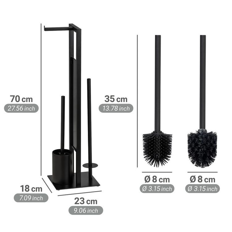 Produktbild: Stand WC-Garnitur Mod. Rivalta Schwarz mit Ersatzb&uuml;rste, integrierter Toilettenpapierhalter und