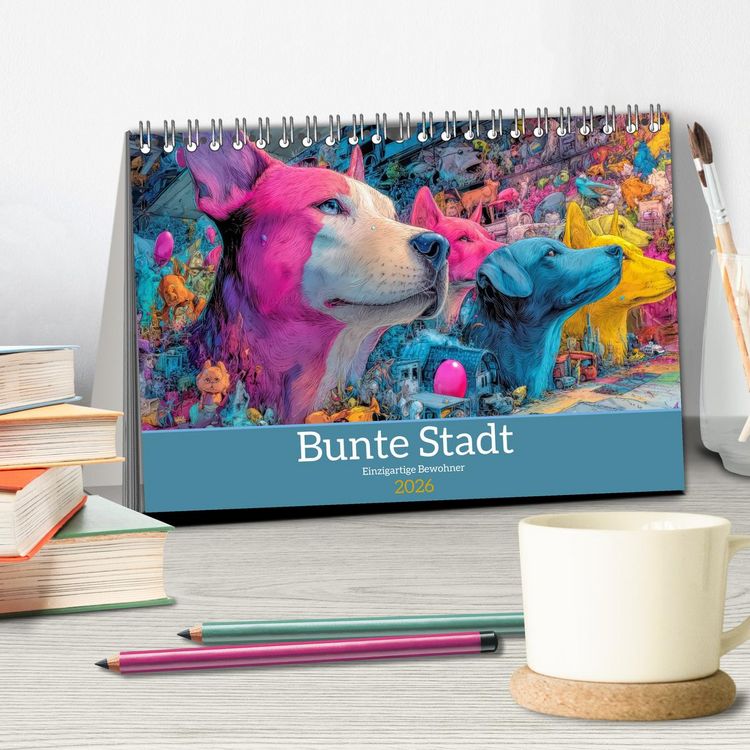 Produktbild: Bunte Stadt - Einzigartige Bewohner (Tischkalender 2026 DIN A5 quer), CALVENDO Monatskalender