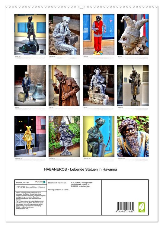 Produktbild: HABANEROS - Lebende Statuen in Havanna (hochwertiger Premium Wandkalender 2026 DIN A2 hoch), Kunstdruck in Hochglanz