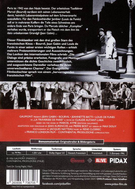 Produktbild: Zwei Mann, ein Schwein und die Nacht von Paris (La travers&eacute;e de Paris) - Remastered Edition / Preisgekr&ouml;nter Filmklassiker mit absoluter Starbesetzung (Pidax Film-Klassiker)
