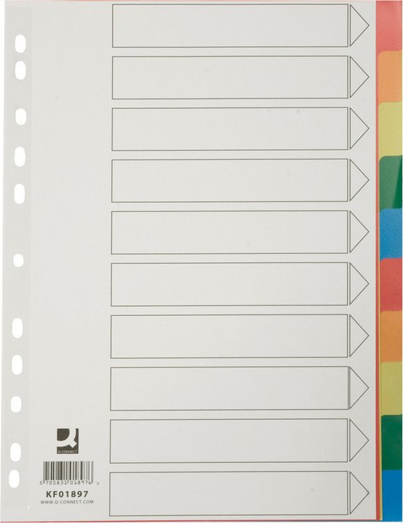 Produktbild: Q-CONNECT&reg; Register Vollformat aus PP, farbig, mit Indexblatt, A4 blanko 10teilig 11 Loch