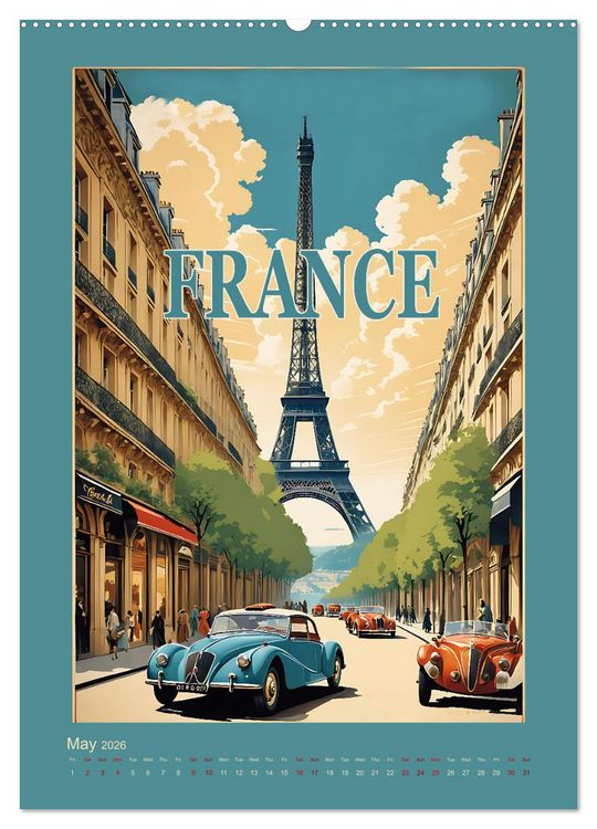 Produktbild: World Travel Posters - Nostalgic Trip Around the Globe (Wall Calendar 2026 DIN A2 portrait), CALVENDO 12 Month Wall Calendar