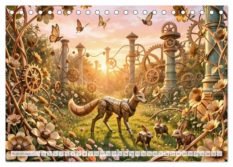 Produktbild: Der Garten der stillen Zahnr&auml;der - Ein Jahr zwischen Bl&uuml;ten, Mechanik und leiser Magie (Tischkalender 2027 DIN A5 quer), CALVENDO Monatskalender