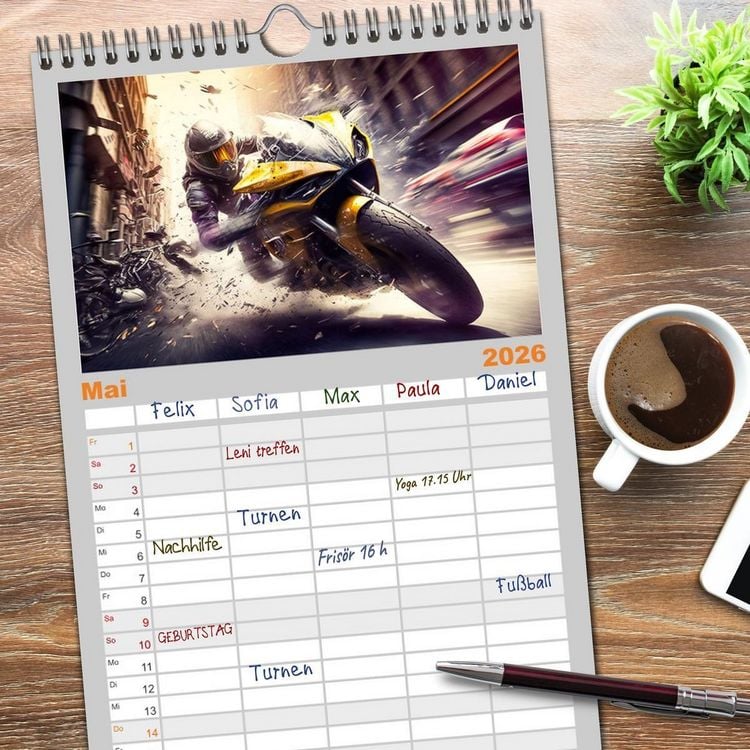 Produktbild: Familienplaner 2026 - Motorrad Speed mit 5 Spalten (Wandkalender, 21 x 45 cm) CALVENDO
