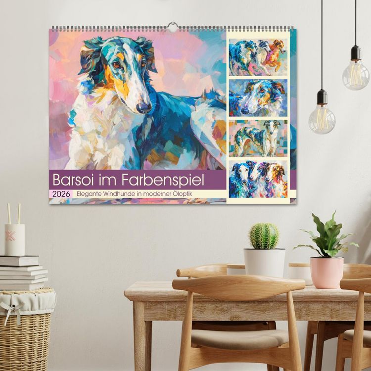 Produktbild: Barsoi im Farbenspiel. Elegante Windhunde in moderner &Ouml;loptik (Wandkalender 2026 DIN A2 quer), CALVENDO Monatskalender