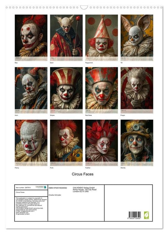 Produktbild: Circus Faces (Wall Calendar 2026 DIN A2 portrait), CALVENDO 12 Month Wall Calendar