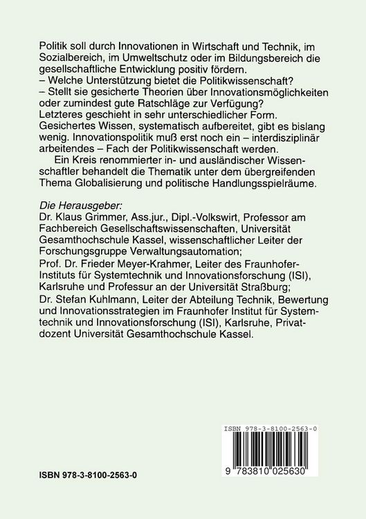 Produktbild: Innovationspolitik in globalisierten Arenen