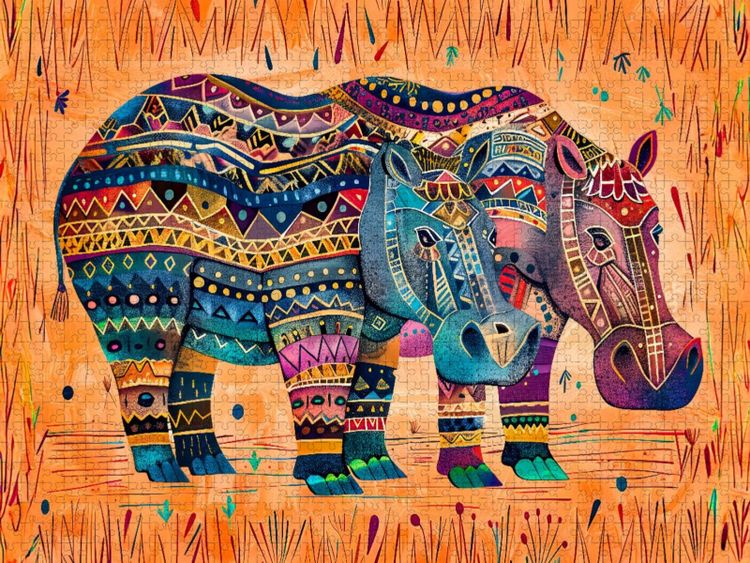Produktbild: CALVENDO Puzzle Abstraktes Flusspferd mit Sonnenornament | 1000 Teile Lege-Gr&ouml;&szlig;e 64x48cm Foto-Puzzle f&uuml;r gl&uuml;ckliche Stunden