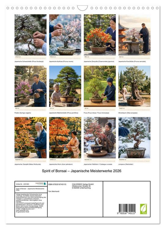 Produktbild: Spirit of Bonsai &ndash; Japanische Meisterwerke 2026 (Wandkalender 2026 DIN A3 hoch), CALVENDO Monatskalender