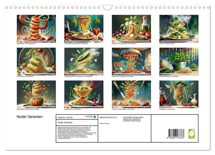 Produktbild: Nudel Varianten (Wandkalender 2026 DIN A3 quer), CALVENDO Monatskalender