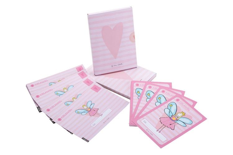 Produktbild: 12 Einladungskarten Geburtstag M&auml;dchen (Feen). Handgemachte Einladungskarten Kindergeburtstag incl. 12 liebevollen Hand designten Briefumschl&auml;gen. Verpackt in einer wundervollen hochwertigen Karton Box. By Lisa Wirth
