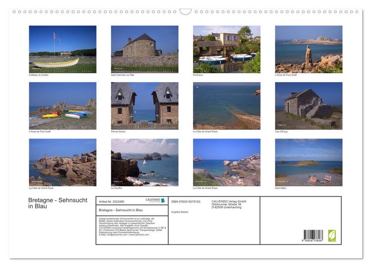 Produktbild: Bretagne - Sehnsucht in Blau (Wandkalender 2026 DIN A2 quer), CALVENDO Monatskalender