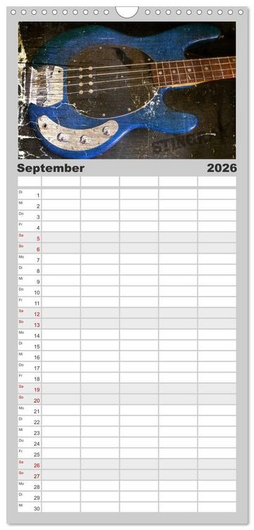 Produktbild: Familienplaner 2026 - Gitarren - Grunge Style mit 5 Spalten (Wandkalender, 21 x 45 cm) CALVENDO