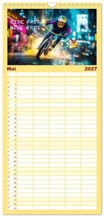 Produktbild: Familienplaner 2027 - BMX - Coole Slogans mit 5 Spalten (Wandkalender, 21 x 45 cm) CALVENDO