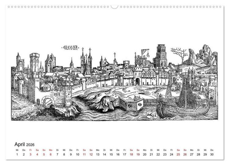 Produktbild: Schedelsche Weltchronik Deutsche St&auml;dte 1493 (Wandkalender 2026 DIN A2 quer), CALVENDO Monatskalender