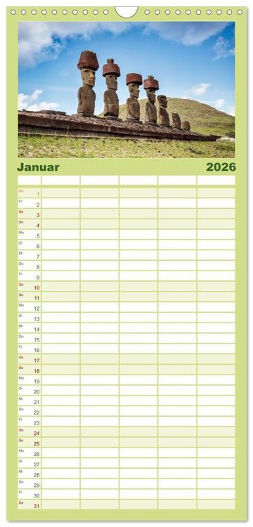 Produktbild: Familienplaner 2026 - Die Osterinsel &ndash; Mythen, Moai und wilde Sch&ouml;nheit mit 5 Spalten (Wandkalender, 21 x 45 cm) CALVENDO