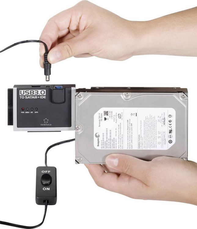 Produktbild: Renkforce Festplatten Adapter [1x USB 3.2 Gen 1 Stecker A (USB 3.0) - 1x IDE-Buchse 40pol., IDE-Buchse 44pol., SATA-Kombi-Stecker 7+15pol.] 1.20 m