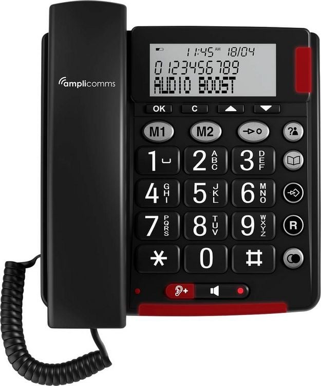 Produktbild: Amplicomms BigTel 48 Plus Schnurgebundenes Seniorentelefon Freisprechen, f&uuml;r H&ouml;rger&auml;te kompatibel, Wahlwiederholung LED-Display Schwarz