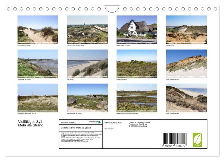 Produktbild: Vielf&auml;ltiges Sylt - Mehr als Strand (Wandkalender 2026 DIN A4 quer), CALVENDO Monatskalender