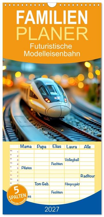 Produktbild: Familienplaner 2027 - Futuristische Modelleisenbahn mit 5 Spalten (Wandkalender, 21 x 45 cm) CALVENDO