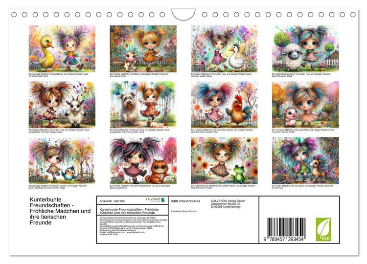 Produktbild: Kunterbunte Freundschaften - Fr&ouml;hliche M&auml;dchen und ihre tierischen Freunde (Wandkalender 2026 DIN A4 quer), CALVENDO Monatskalender