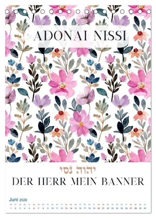 Produktbild: Hebr&auml;ische Namen Gottes aus der Torah (Tischkalender 2026 DIN A5 hoch), CALVENDO Monatskalender
