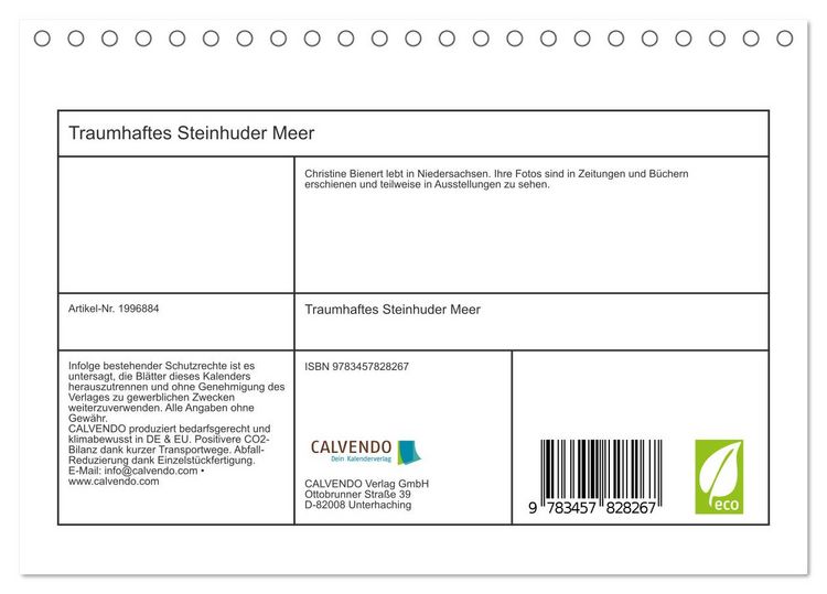 Produktbild: Traumhaftes Steinhuder Meer (Tischkalender 2026 DIN A5 quer), CALVENDO Monatskalender