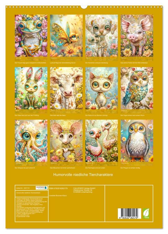 Produktbild: Humorvolle niedliche Tiercharaktere (hochwertiger Premium Wandkalender 2026 DIN A2 hoch), Kunstdruck in Hochglanz