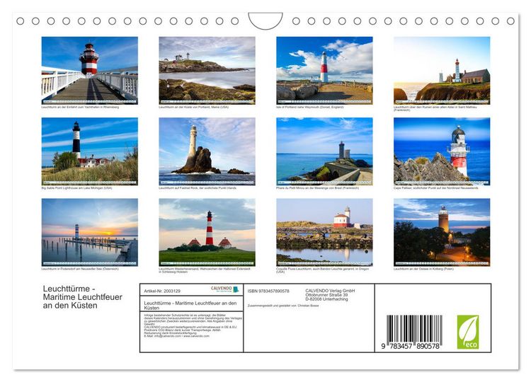 Produktbild: Leuchtt&uuml;rme - Maritime Leuchtfeuer an den K&uuml;sten (Wandkalender 2026 DIN A4 quer), CALVENDO Monatskalender