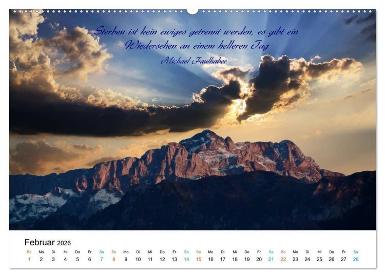 Produktbild: Zeit f&uuml;r Trauer - begleitet mit Zitaten (hochwertiger Premium Wandkalender 2026 DIN A2 quer), Kunstdruck in Hochglanz