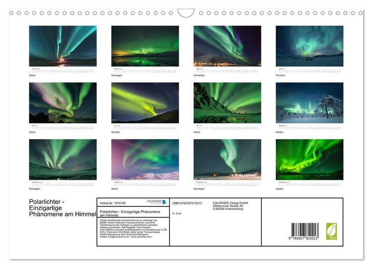 Produktbild: Polarlichter - Einzigartige Ph&auml;nomene am Himmel. (Wandkalender 2026 DIN A3 quer), CALVENDO Monatskalender