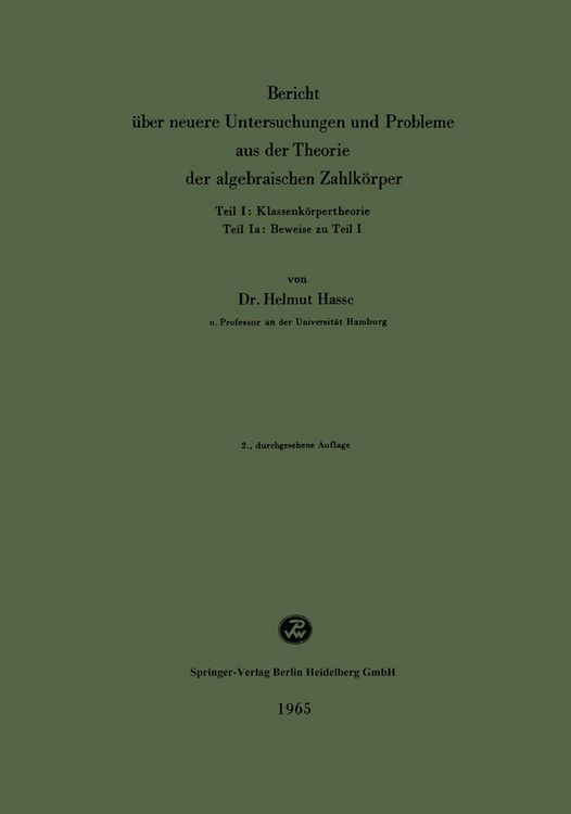Produktbild: Bericht &uuml;ber neuere Untersuchungen und Probleme aus der Theorie der algebraischen Zahlk&ouml;rper