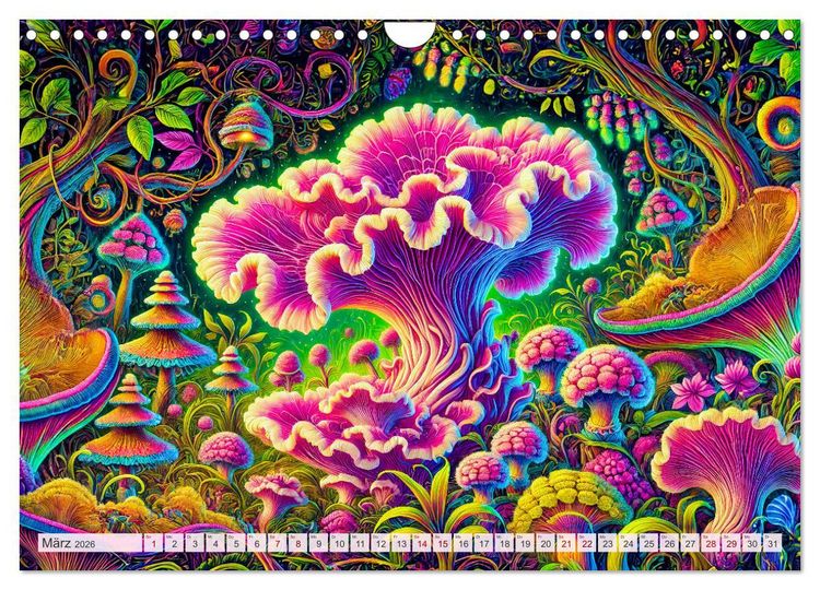 Produktbild: Psychedelische Pilze - Die bunte Welt der magischen Pilze (Wandkalender 2026 DIN A4 quer), CALVENDO Monatskalender