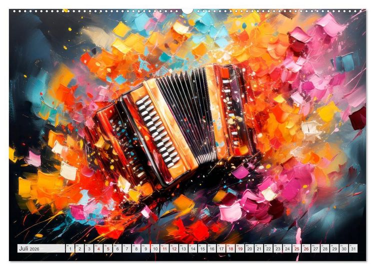 Produktbild: MUSIKINSTRUMENTE Moderne dekorative Inszenierung (hochwertiger Premium Wandkalender 2026 DIN A2 quer), Kunstdruck in Hochglanz