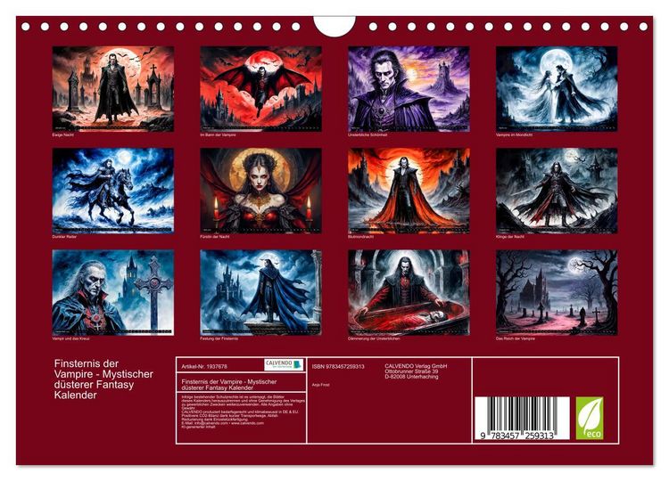 Produktbild: Finsternis der Vampire - Mystischer d&uuml;sterer Fantasy Kalender (Wandkalender 2026 DIN A4 quer), CALVENDO Monatskalender