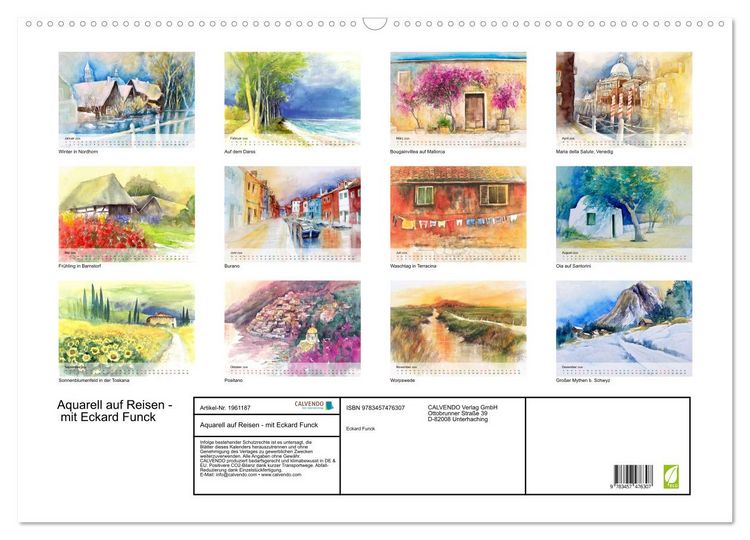 Produktbild: Aquarell auf Reisen - mit Eckard Funck (Wandkalender 2026 DIN A2 quer), CALVENDO Monatskalender