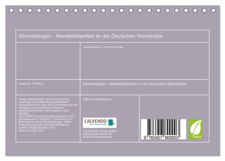 Produktbild: Gimmeldingen - Mandelbl&uuml;tenfest an der Deutschen Weinstra&szlig;e (Tischkalender 2026 DIN A5 quer), CALVENDO Monatskalender