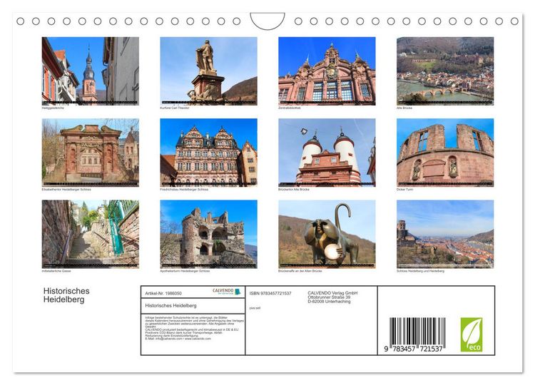Produktbild: Historisches Heidelberg (Wandkalender 2026 DIN A4 quer), CALVENDO Monatskalender