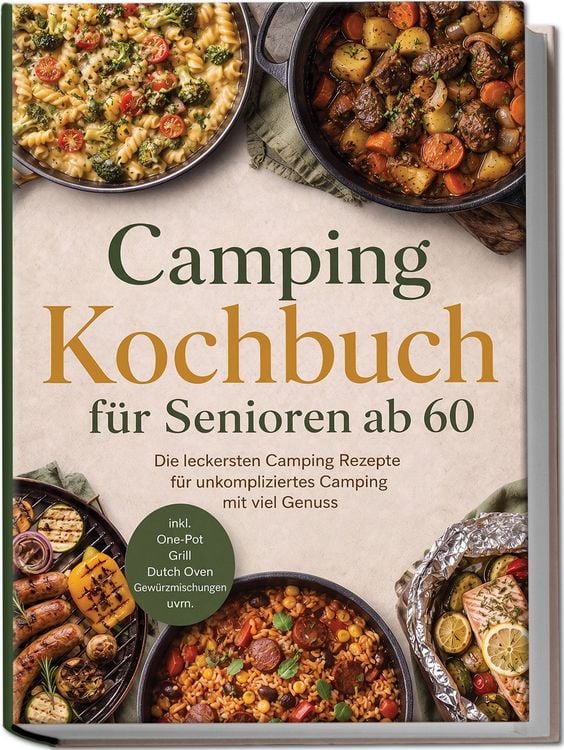 Produktbild: Camping Kochbuch f&uuml;r Senioren ab 60: Die leckersten Camping Rezepte f&uuml;r unkompliziertes Camping mit viel Genuss &ndash; inkl. One-Pot, Grill, Dutch Oven, Gew&uuml;rzmischungen uvm.