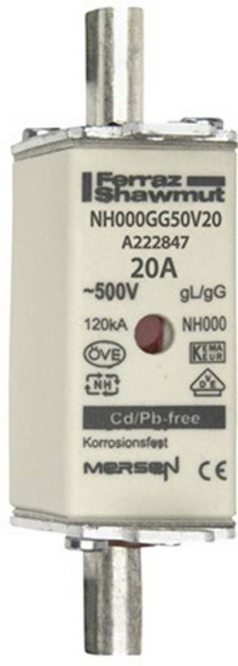 Produktbild: Mersen 1B637.000000 NH-Sicherung Sicherungsgr&ouml;&szlig;e = 000 20A 500V 1St.