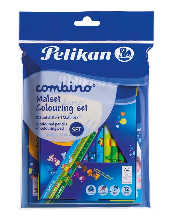 Produktbild: Pelikan Combino Mal Set: 1 Malblock + 12 Buntstifte