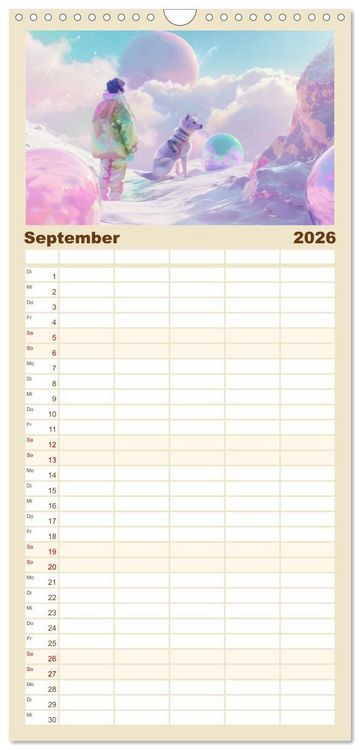 Produktbild: Familienplaner 2026 - Figuren in einer bunten Welt - Im Anime-Stil mit 5 Spalten (Wandkalender, 21 x 45 cm) CALVENDO