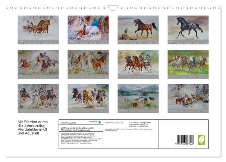 Produktbild: Mit Pferden durch die Jahreszeiten - Pferdebilder in &Ouml;l und Aquarell (Wandkalender 2026 DIN A3 quer), CALVENDO Monatskalender