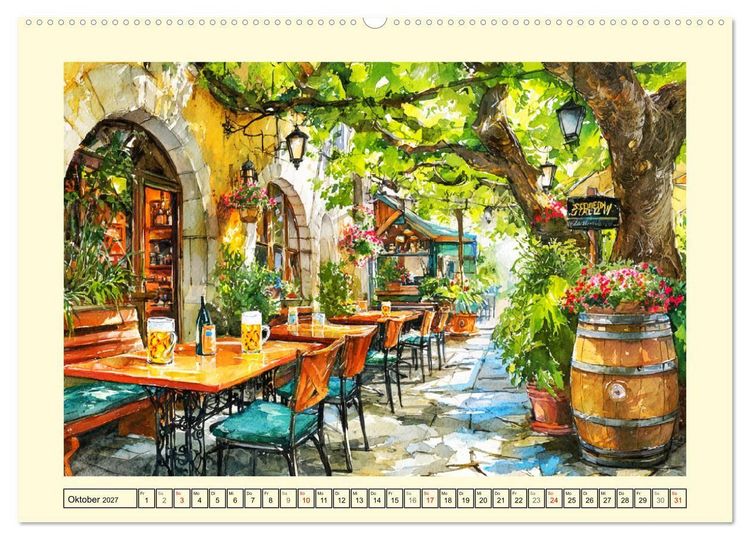 Produktbild: Gastgarten Idylle. Sommerliche Freude im Aquarellstil (Wandkalender 2027 DIN A2 quer), CALVENDO Monatskalender