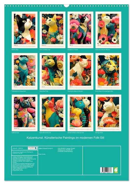 Produktbild: Katzenkunst. K&uuml;nstlerische Paintings im modernen Folk-Stil (Wandkalender 2026 DIN A2 hoch), CALVENDO Monatskalender