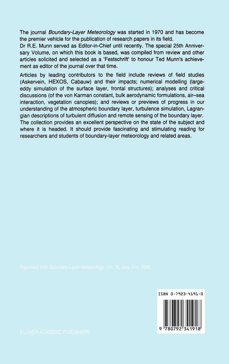 Produktbild: Boundary-Layer Meteorology 25th Anniversary Volume, 1970&ndash;1995