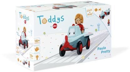Produktbild: SIKU 0108 - Toddys, Paula Pretty, Spielzeugauto mit R&uuml;ckziehmotor und Spielfigur, graublau/rot