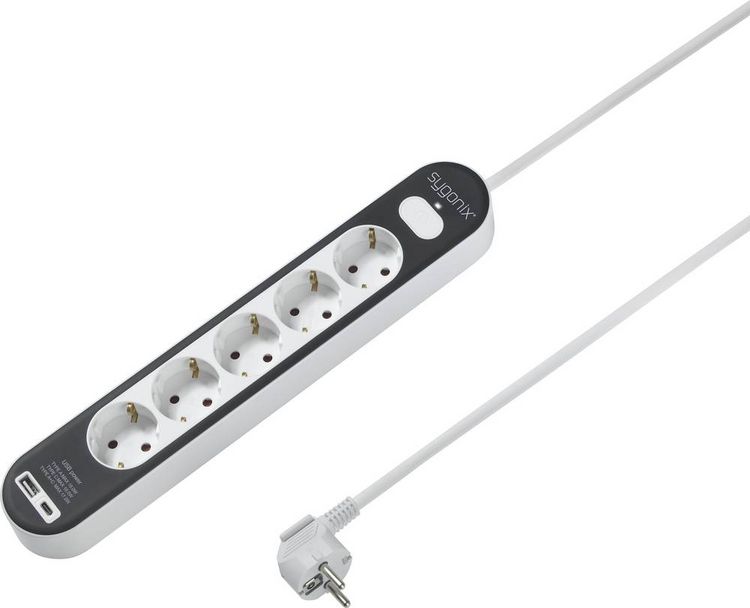 Produktbild: Sygonix SY-4755368 Steckdosenleiste mit Schalter Wei&szlig;, Grau Schutzkontakt 1St.